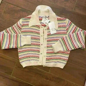 SOLD OUT zara knit rainbow striped cardigan sz sm